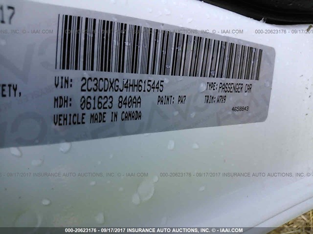 2C3CDXGJ4HH615445 - 2017 DODGE CHARGER R/T 392 WHITE photo 9