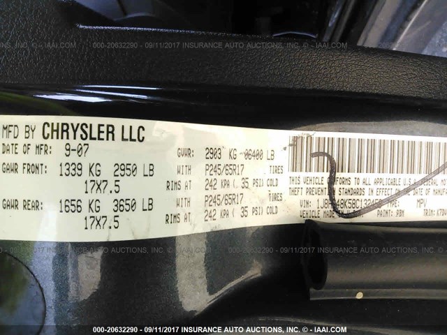 1J8HG48K58C132458 - 2008 JEEP COMMANDER SPORT შავი ფოტო 9