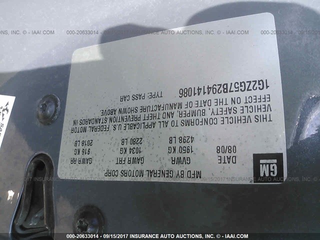 1G2ZG57B294141086 - 2009 PONTIAC G6 SILVER photo 9
