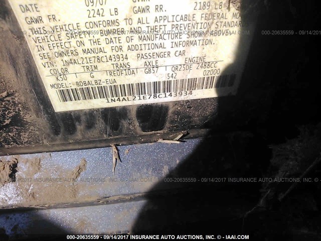 1N4AL21E78C143934 - 2008 NISSAN ALTIMA 2.5/2.5S GRAY photo 9