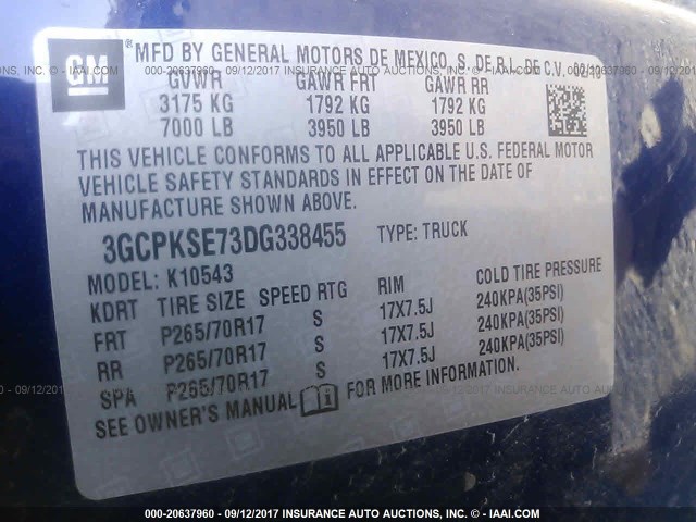 3GCPKSE73DG338455 - 2013 CHEVROLET SILVERADO K1500 LT BLUE photo 9