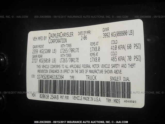 1D7KS28D46J182364 - 2006 DODGE RAM 2500 ST/SLT 黑色 照片 9
