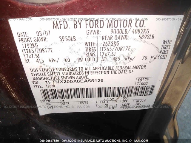 1FTNX205X8EA55126 - 2008 FORD F250 SUPER DUTY RED photo 9