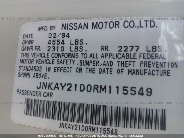 JNKAY21D0RM115549 - 1994 INFINITI J30 WHITE photo 9