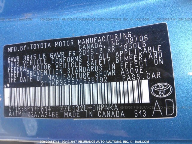 2T1KR32E67C626192 - 2007 TOYOTA COROLLA MATRIX XR BLUE photo 9