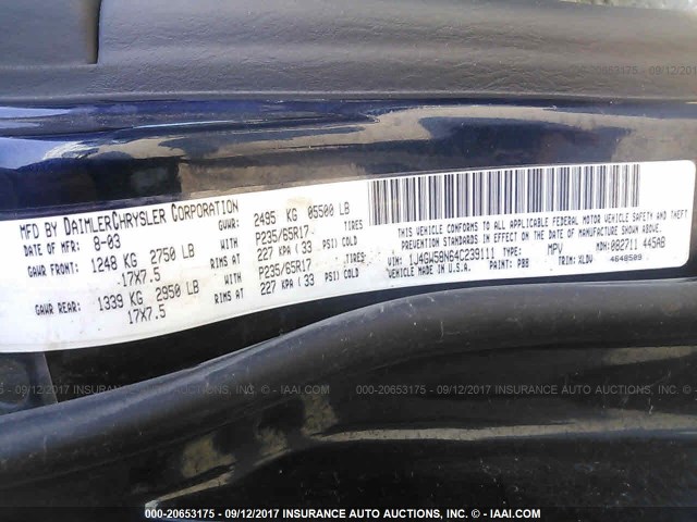 1J4GW58N64C239111 - 2004 JEEP GRAND CHEROKEE LIMITED BLUE photo 9