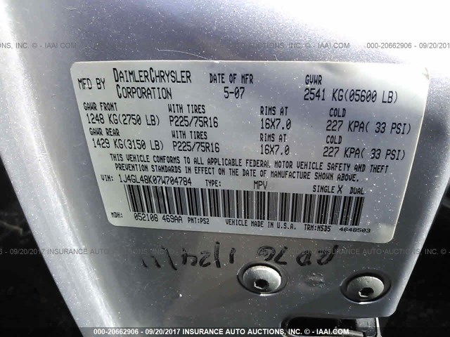 1J4GL48K07W704784 - 2007 JEEP LIBERTY SPORT Gümüş foto 9