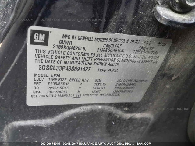 3GSCL33P48S691427 - 2008 SATURN VUE XE GRAY photo 9