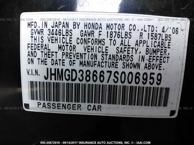 JHMGD38667S006959 - 2007 HONDA FIT S 黑色 照片 9