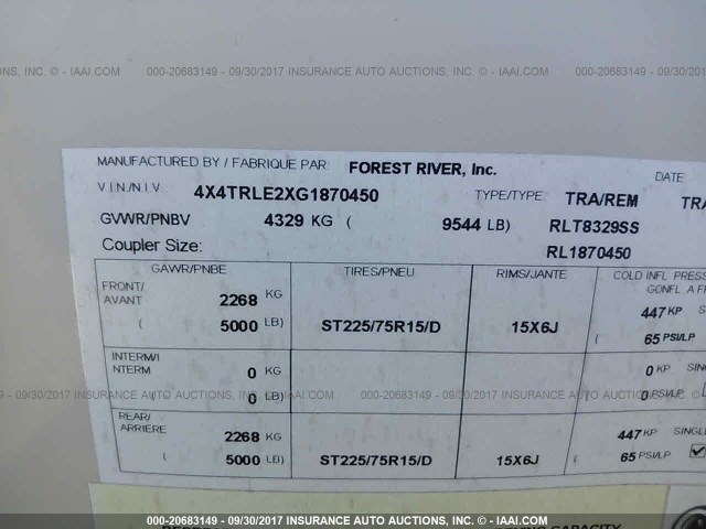 4X4TRLE2XG1870450 - 2016 FOREST RIVER ROCKWOOD  棕色 照片 9