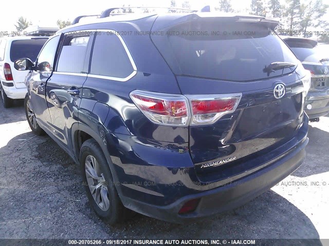 5TDKKRFH5FS070314 - 2015 TOYOTA HIGHLANDER XLE BLUE photo 3