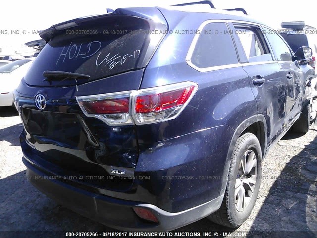 5TDKKRFH5FS070314 - 2015 TOYOTA HIGHLANDER XLE ლურჯი ფოტო 4