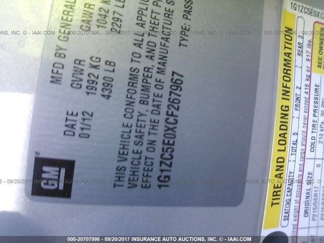 1G1ZC5E0XCF267967 - 2012 CHEVROLET MALIBU 1LT 金色 照片 9