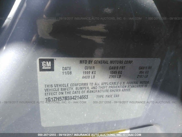 1G1ZH57B594214663 - 2009 CHEVROLET MALIBU 1LT GRAY photo 9