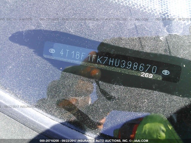 4T1BF1FK7HU398670 - 2017 TOYOTA CAMRY LE/XLE/SE/XSE BLACK photo 9