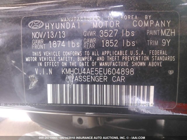 KMHCU4AE5EU604898 - 2014 HYUNDAI ACCENT GLS/SE BLACK photo 9