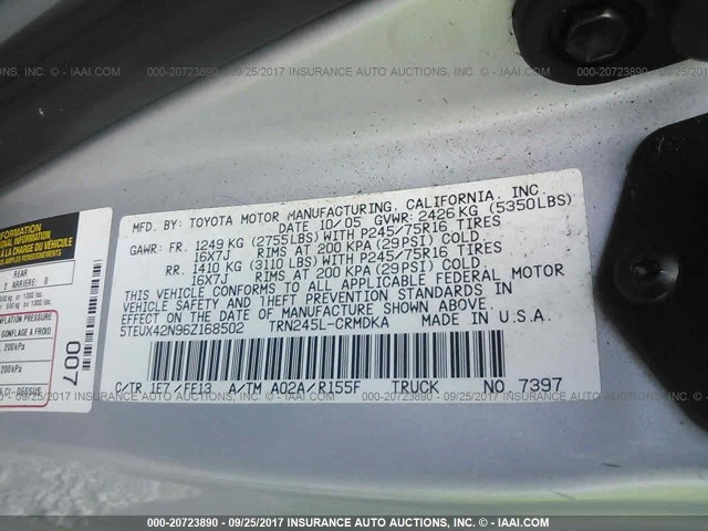 5TEUX42N96Z168502 - 2006 TOYOTA TACOMA ACCESS CAB Silber Foto 9