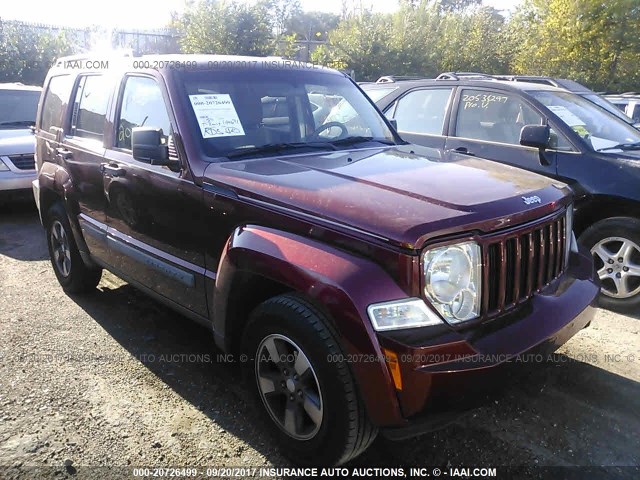 1J8GN28K48W143486 - 2008 JEEP LIBERTY SPORT MAROON photo 1