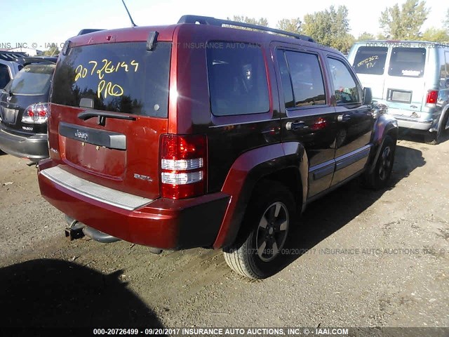 1J8GN28K48W143486 - 2008 JEEP LIBERTY SPORT MAROON photo 4