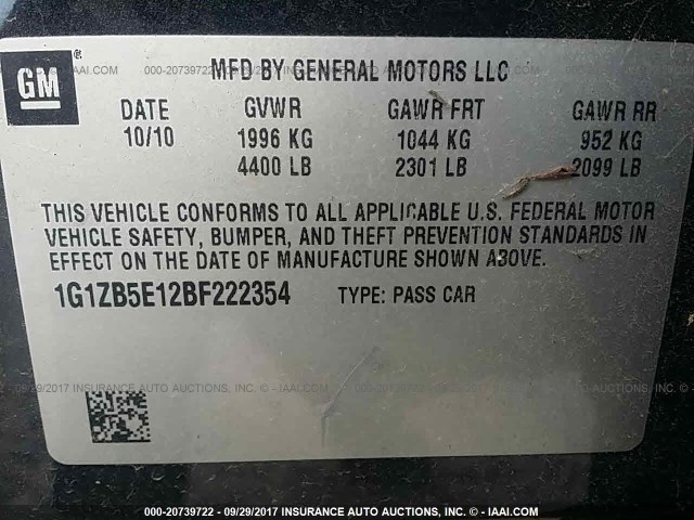 1G1ZB5E12BF222354 - 2011 CHEVROLET MALIBU LS BLACK photo 9