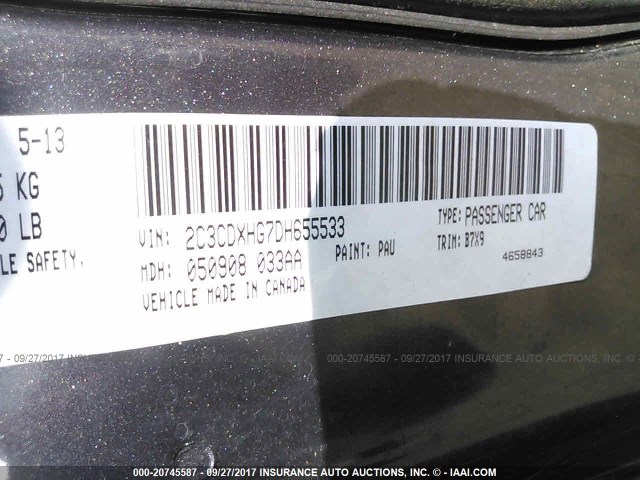 2C3CDXHG7DH655533 - 2013 DODGE CHARGER SXT GRAY photo 9