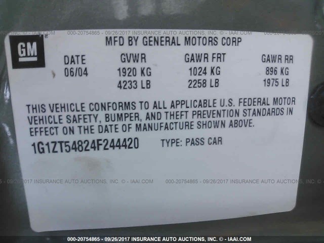 1G1ZT54824F244420 - 2004 CHEVROLET MALIBU LS მწვანე ფოტო 9