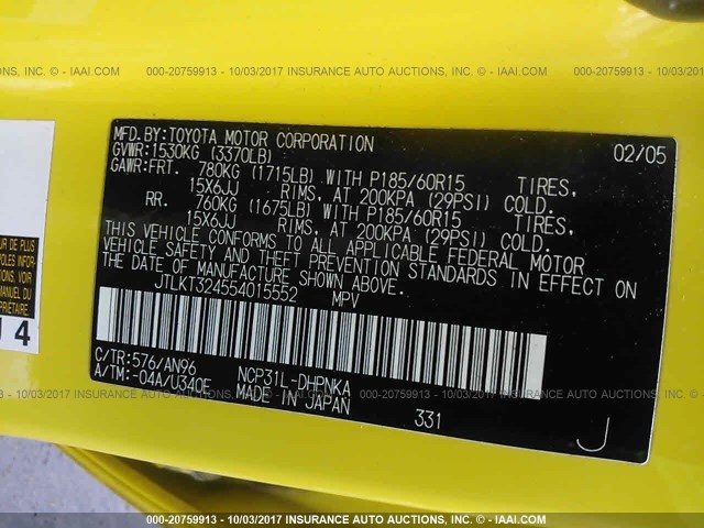 JTLKT324554015552 - 2005 TOYOTA SCION XB Amarillo foto 9