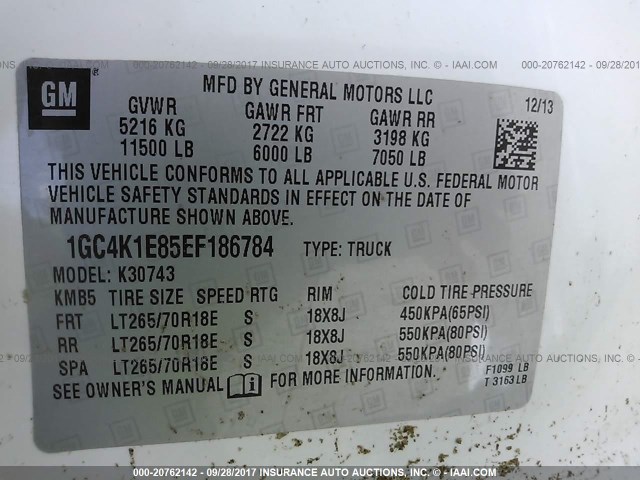 1GC4K1E85EF186784 - 2014 CHEVROLET SILVERADO K3500 LTZ WHITE photo 9