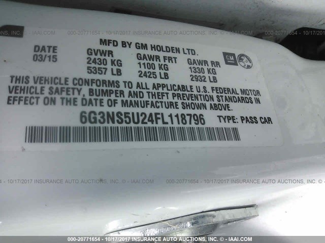 6G3NS5U24FL118796 - 2015 CHEVROLET CAPRICE POLICE WHITE photo 9