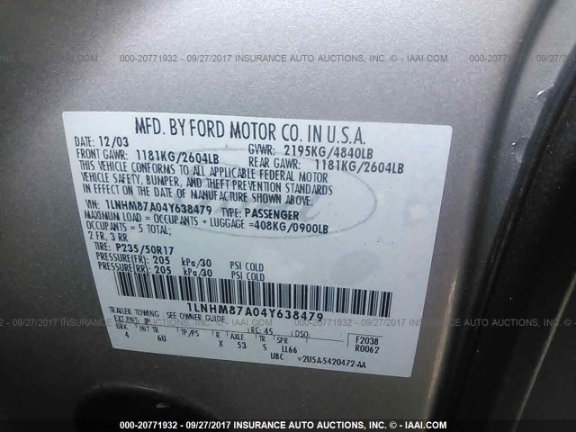 1LNHM87A04Y638479 - 2004 LINCOLN LS SILVER photo 9