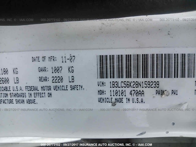 1B3LC56K28N159239 - 2008 DODGE AVENGER SXT WHITE photo 9