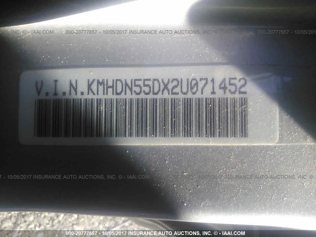 KMHDN55DX2U071452 - 2002 HYUNDAI ELANTRA GLS/GT SILVER photo 9