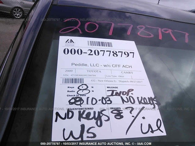 4T1BE46K89U280794 - 2009 TOYOTA CAMRY SE/LE/XLE GRAY photo 7