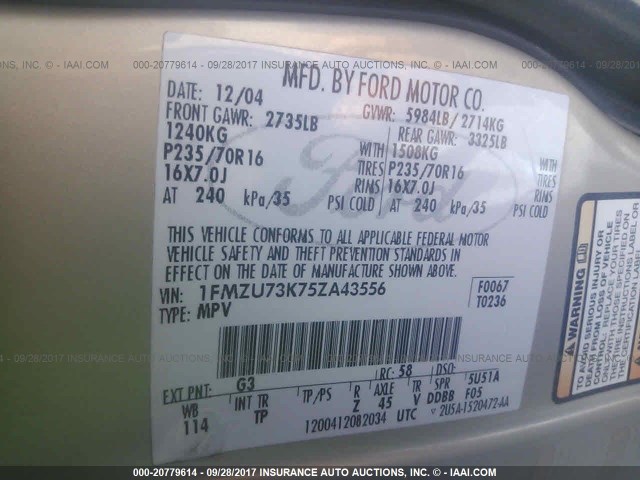 1FMZU73K75ZA43556 - 2005 FORD EXPLORER XLT/XLT SPORT/NBX 棕色 照片 9