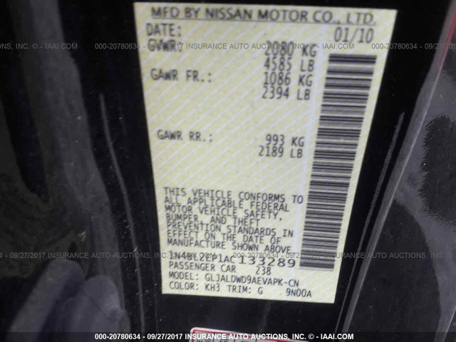 1N4BL2EP1AC133289 - 2010 NISSAN ALTIMA SR BLACK photo 9