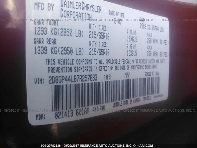 2D8GP44L87R257883 - 2007 DODGE GRAND CARAVAN SXT RED photo 9