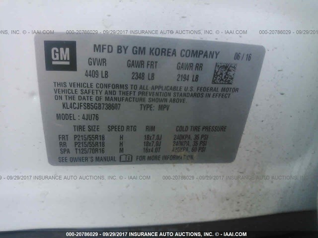 KL4CJFSB5GB738607 - 2016 BUICK ENCORE CONVENIENCE 白色 照片 9