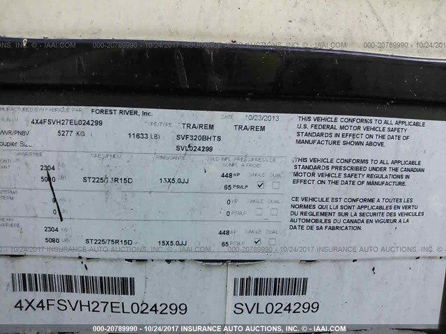4X4FSVH27EL024299 - 2014 FOREST RIVER SURVEYOR  棕色 照片 9