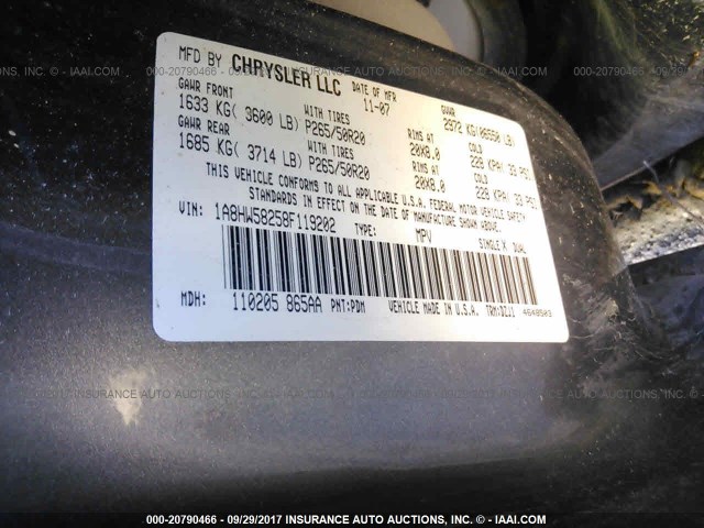 1A8HW58258F119202 - 2008 CHRYSLER ASPEN LIMITED GRAY photo 9