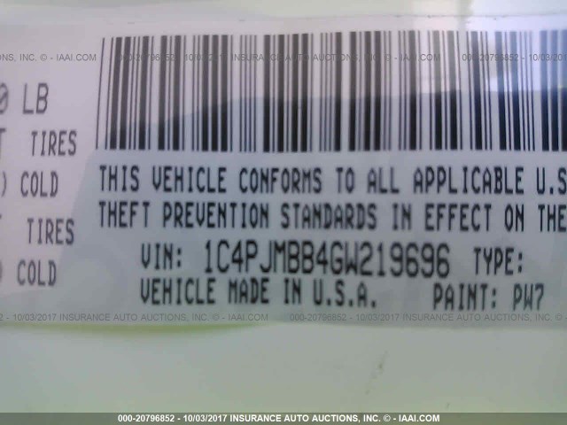 1C4PJMBB4GW219696 - 2016 JEEP CHEROKEE TRAILHAWK 白色 照片 9