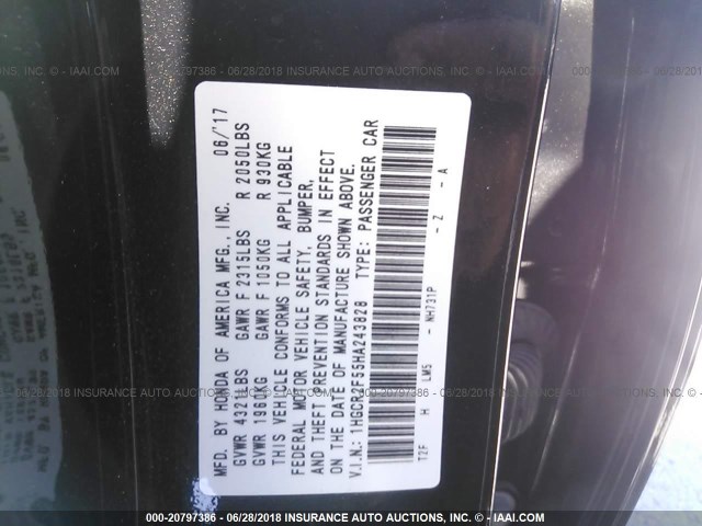 1HGCR2F55HA243828 - 2017 HONDA ACCORD SPORT 黑色 照片 9