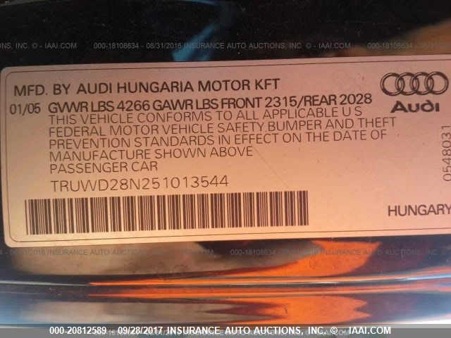 TRUWD28N251013544 - 2005 AUDI TT 3.2 QUATTRO BLACK photo 9