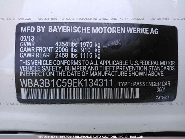 WBA3B1C59EK134311 - 2014 BMW 320 I WHITE photo 9