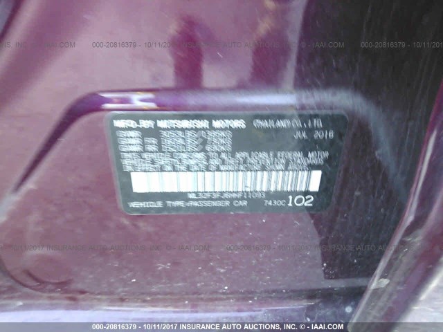 ML32F3FJ6HHF11093 - 2017 MITSUBISHI MIRAGE G4 ES იასამნისფერი ფოტო 9