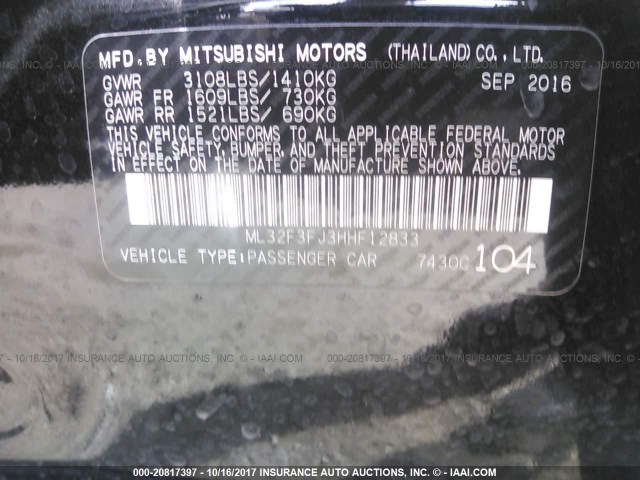 ML32F3FJ3HHF12833 - 2017 MITSUBISHI MIRAGE G4 ES Qara foto 9