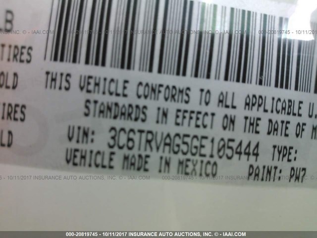 3C6TRVAG5GE105444 - 2016 RAM PROMASTER 1500 1500 STANDARD WHITE photo 9