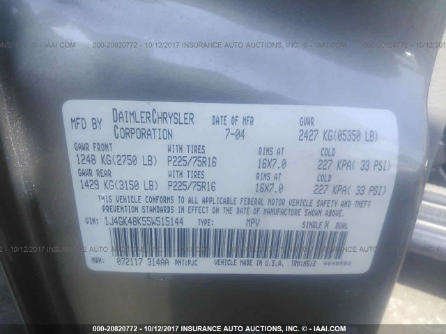 1J4GK48K55W515144 - 2005 JEEP LIBERTY SPORT 金色 照片 9