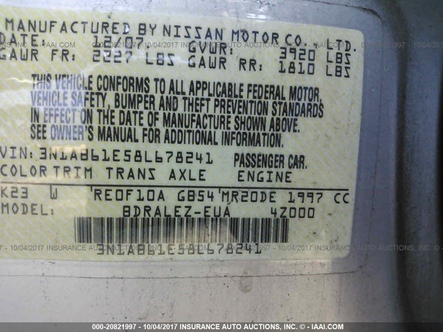 3N1AB61E58L678241 - 2008 NISSAN SENTRA 2.0/2.0S/2.0SL SILVER photo 9