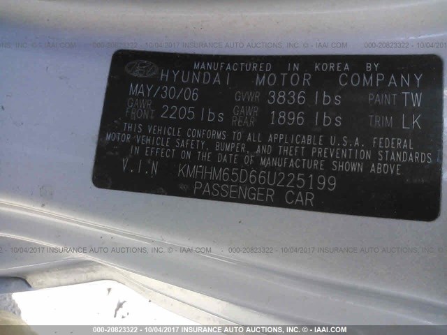 KMHHM65D66U225199 - 2006 HYUNDAI TIBURON GS SILVER photo 9