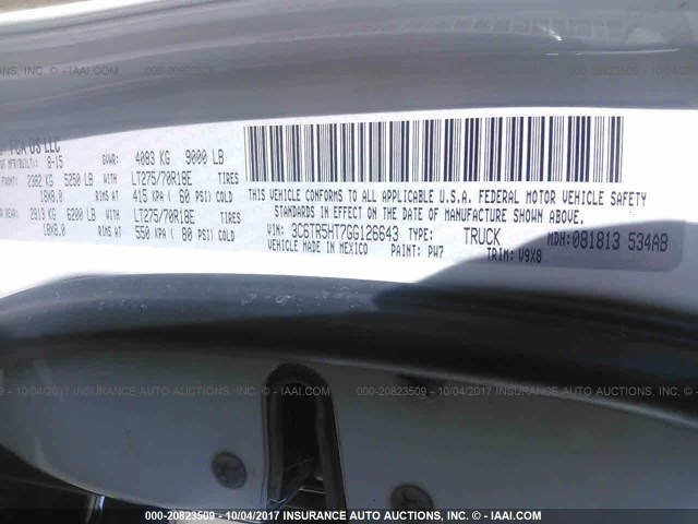 3C6TR5HT7GG126643 - 2016 RAM 2500 ST WHITE photo 9